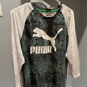 PUMA Green and White Long Sleeve Tee